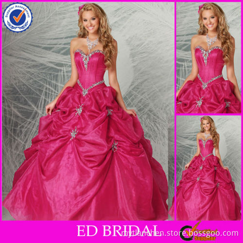 QN07 Sweetheart Beaded Corset Picked Up Skirt Rose Pink Ball Gown Quinceanera Dress Made in China